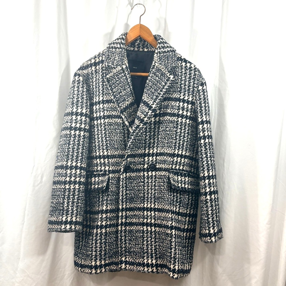 MNG Mango Outerwear Capsule Black & White Wool Blend Plaid Coat – Size M